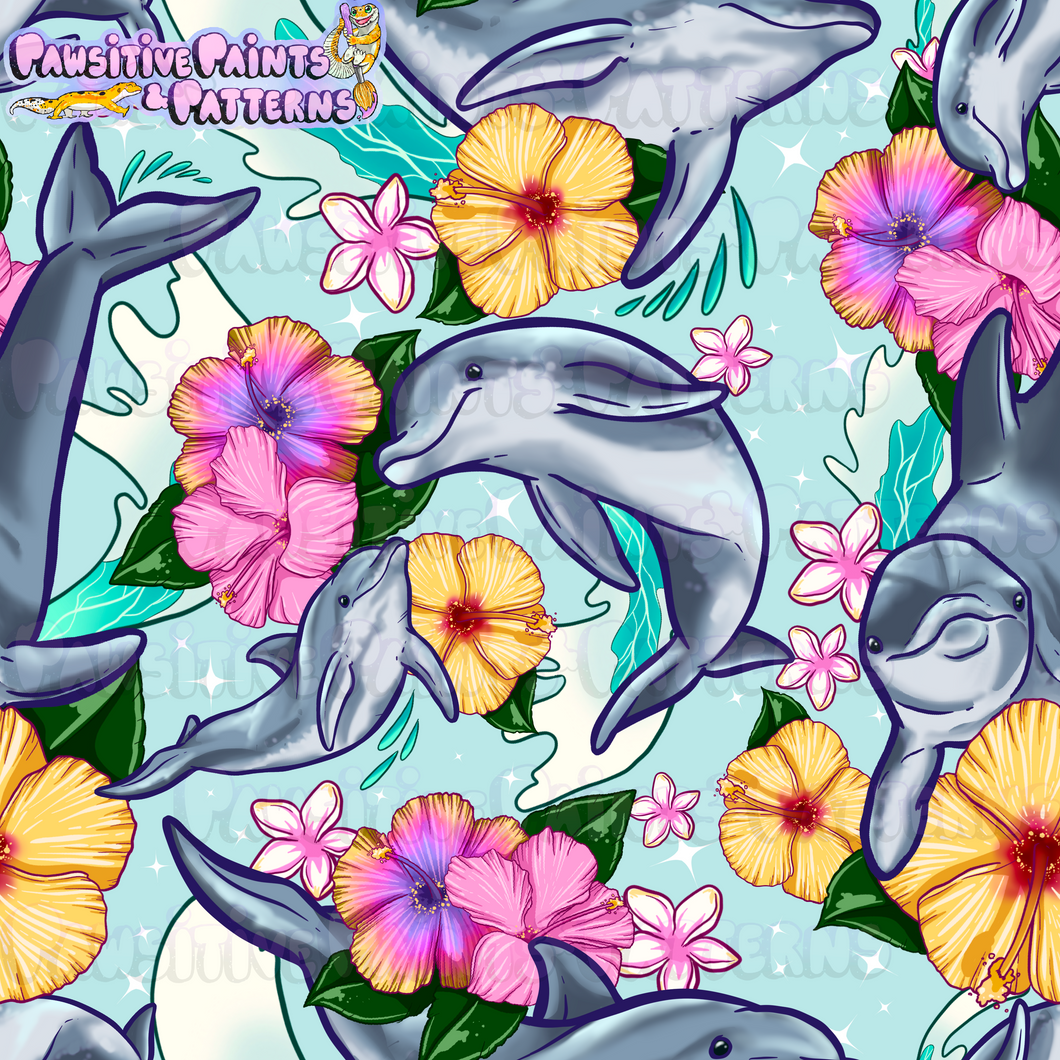 Dolphin Floral Florida Line Seamless File